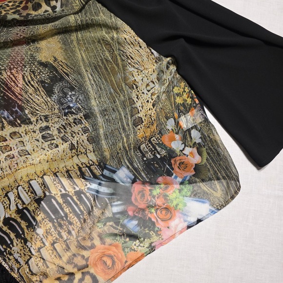 Vtg 90s Alberto Makali Kimono Cardigan Womens Small Leopard Floral Fringe Whimsi - Picture 3 of 9